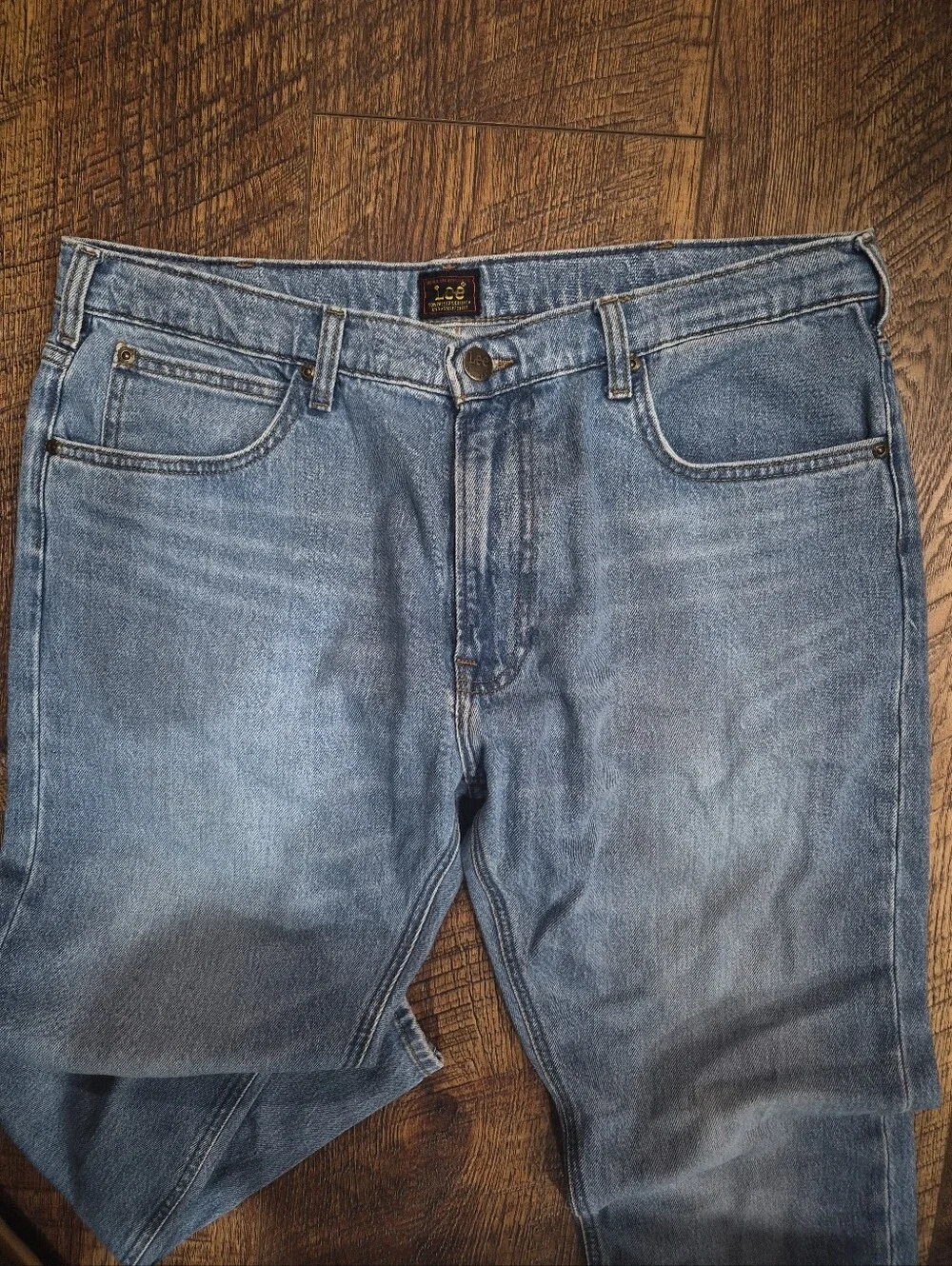 Men's Lee Rider Slim Fit Jeans Denim Worker Light Blue Wash Size 38 X 32